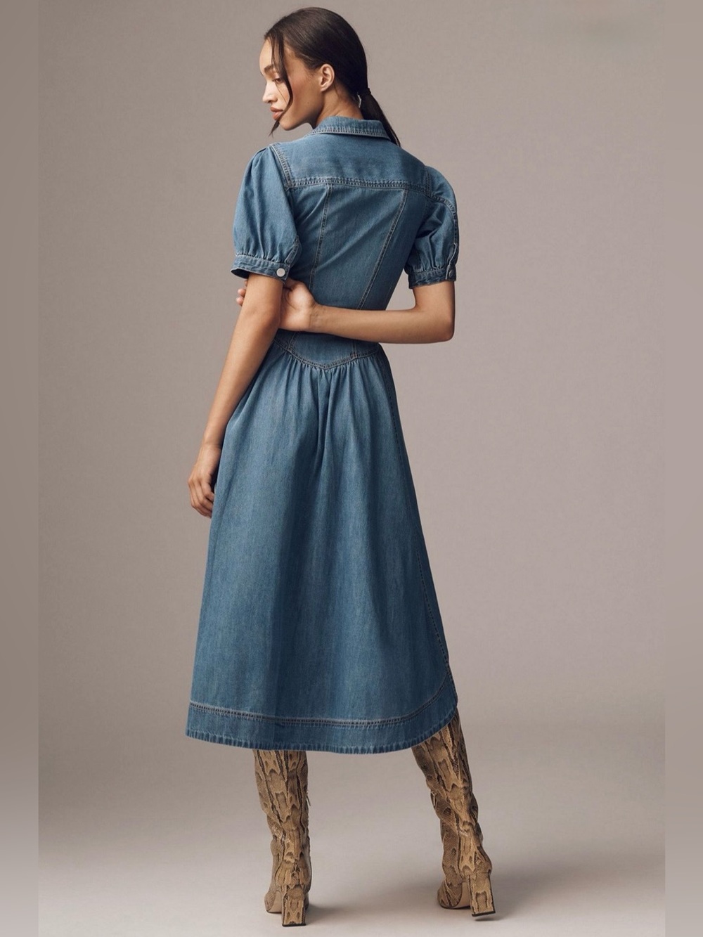 Anthropologie Pilcro Short-Sleeve Denim Midi
Shirt Dress 8 (labeled 14) - Picture 4 of 12